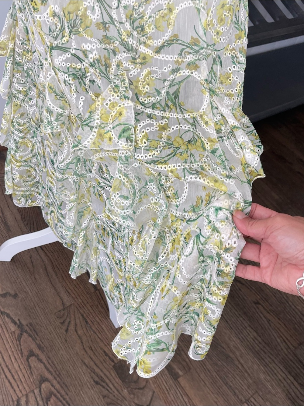 Alice + Olivia Yellow & Green Floral Tiered Lace Maxi Skirt - Picture 4 of 9